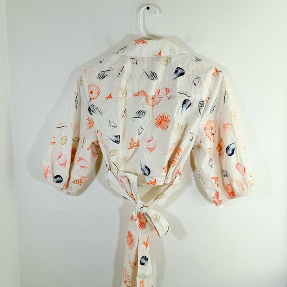 Anthropologie Maeve White Eyelet Seashell Collared Wrap V Neck Shirt Medium - Picture 13 of 16
